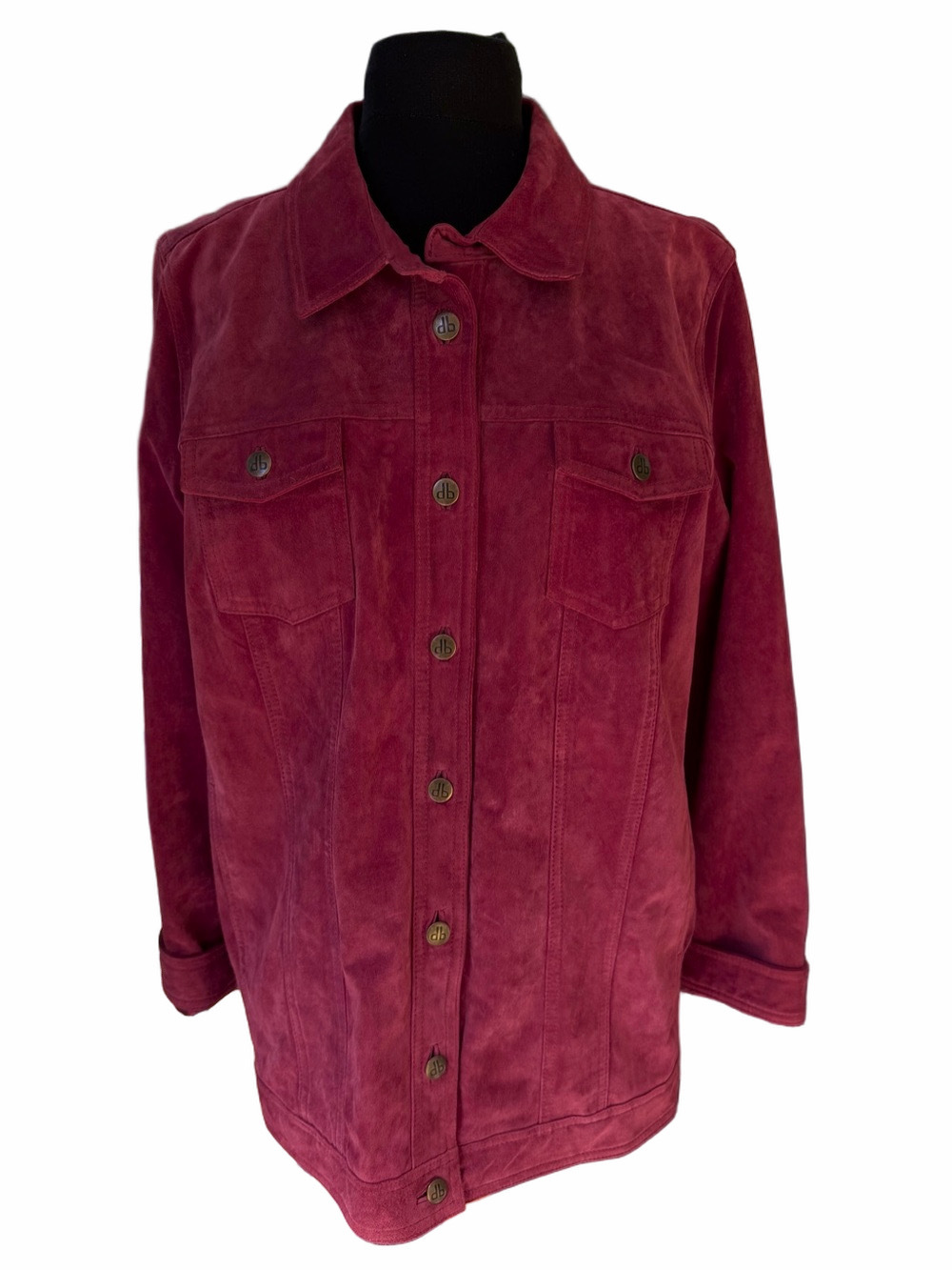 Dennis Brasso Genuine Suede Leather Button front jacket long sleeve berry size